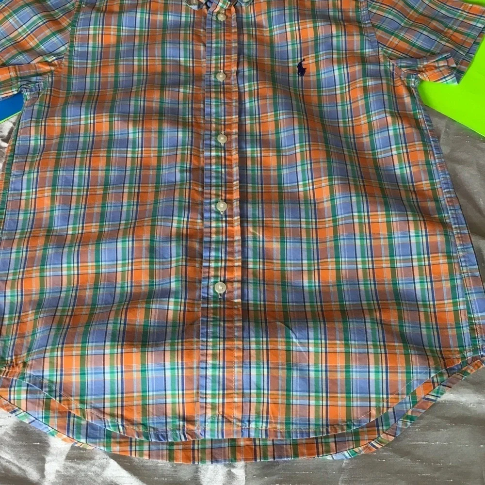 Ralph Lauren button down shirt orange & green boys GUC size 7